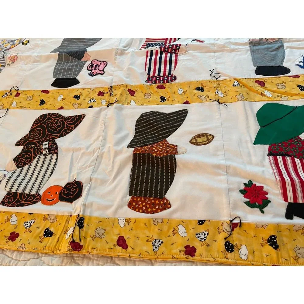Sun Bonnet Sue Seasonal Month Calendar Nursery Wall Quilt Handmade Embroidery